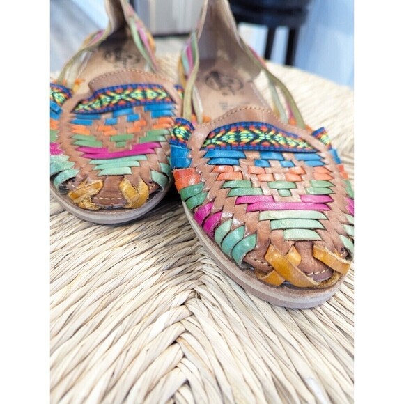 CACAHIS Slip On Sandals Womens Size 9 Brown Colorful Frida Kahlo Loafers Aztec - Picture 3 of 8
